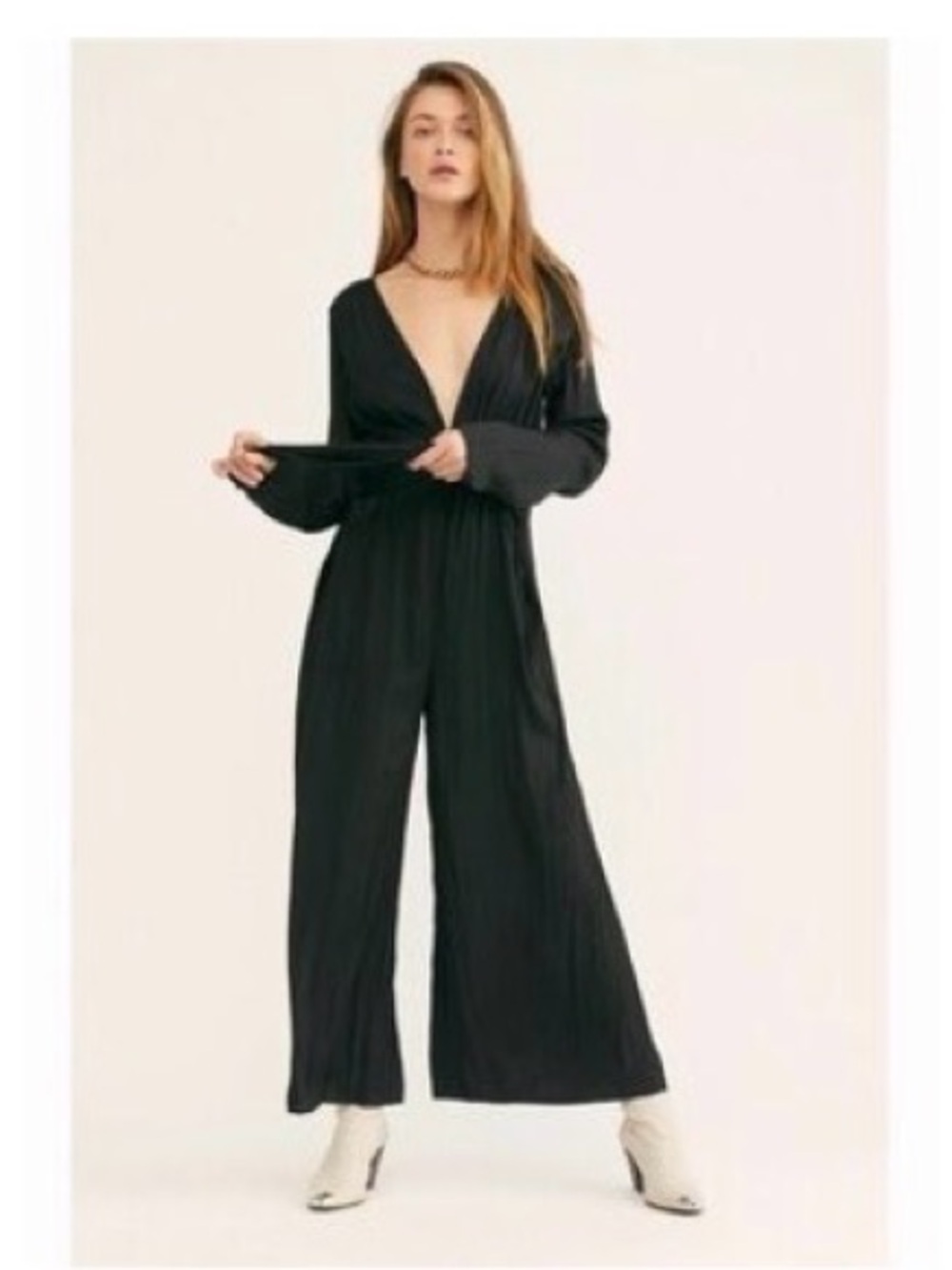 Free People Wide Leg Jumpsuit Women’s Small Long Sleeve charcoal flowy